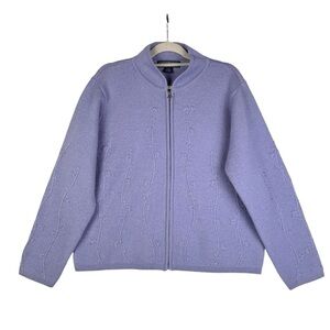 Herman Geist Wool Sweater Womens Size Medium Purple Floral Cardigan Full Zip